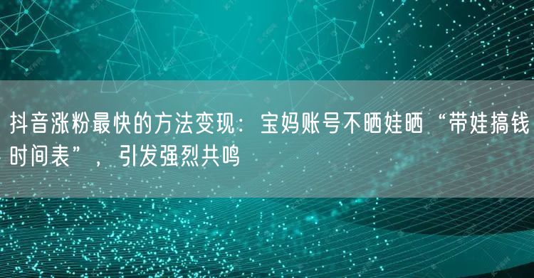 抖音涨粉最快的方法变现：宝妈账号不晒娃晒“带娃搞钱时间表”，引发强烈共鸣